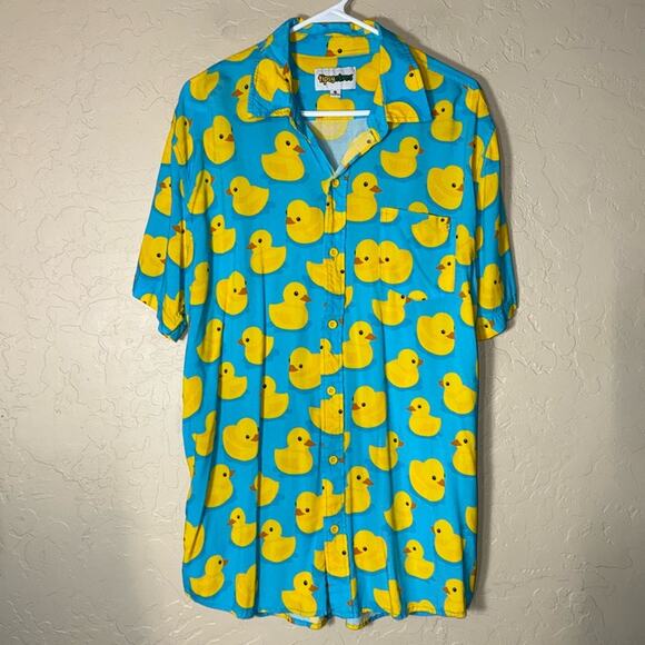 Tipsy Elves rubber ducky button down short sleeve shirt size XL - Picture 2 of 6